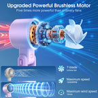 Portable Handheld Turbo Fan, 5 Gear Wind, Battery Operated, up to 12 Working Hours, 3 in 1 Hand Fan with Air Turbo Tech Cooling Fan for Outdoor Activities, Travel, Working(Purple)